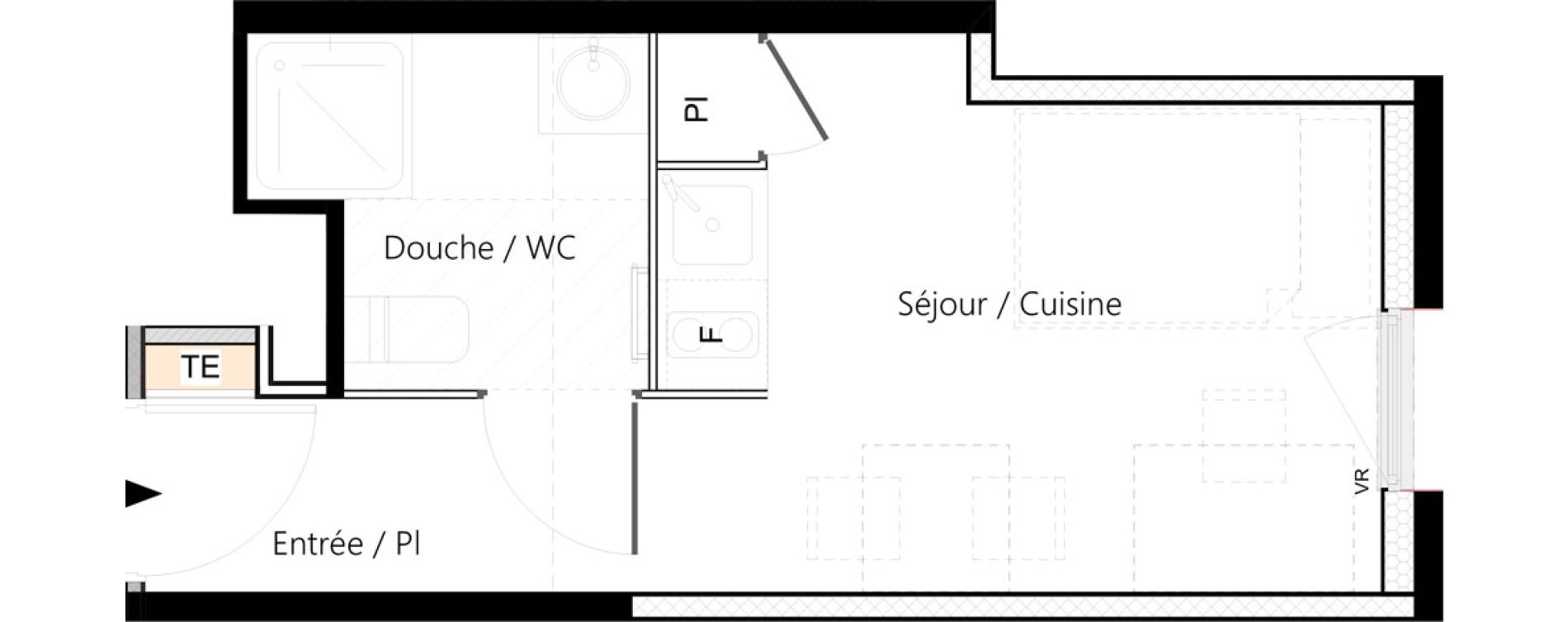 Appartement T1 meubl&eacute; de 17,82 m2 &agrave; Saint-&Eacute;tienne La palle