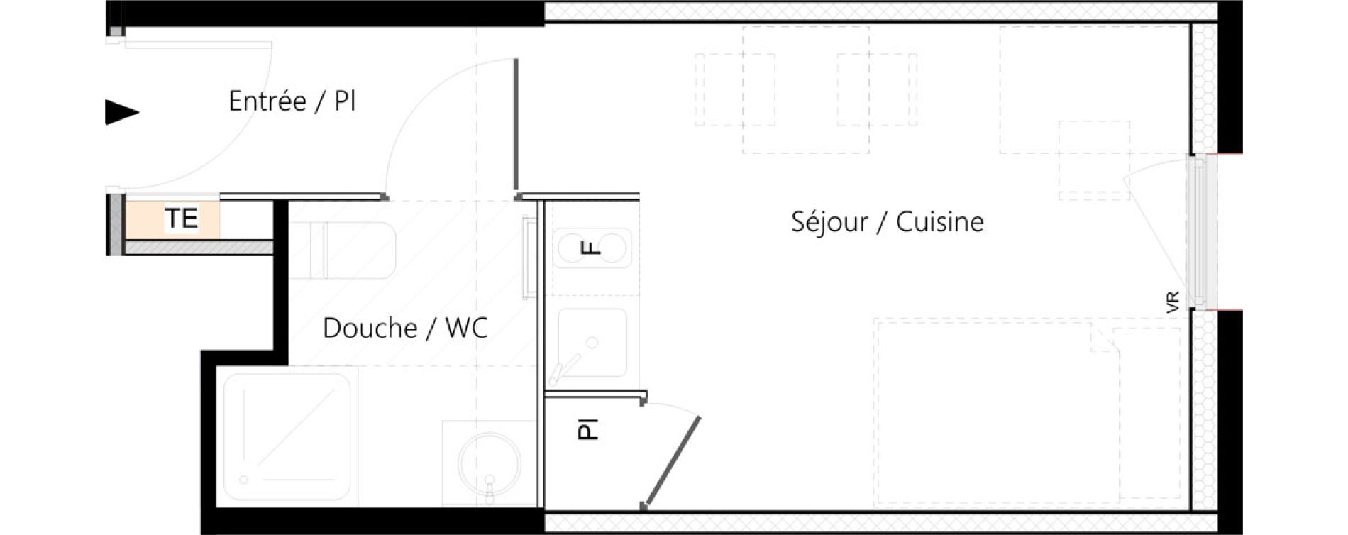 Appartement T1 meubl&eacute; de 18,72 m2 &agrave; Saint-&Eacute;tienne La palle