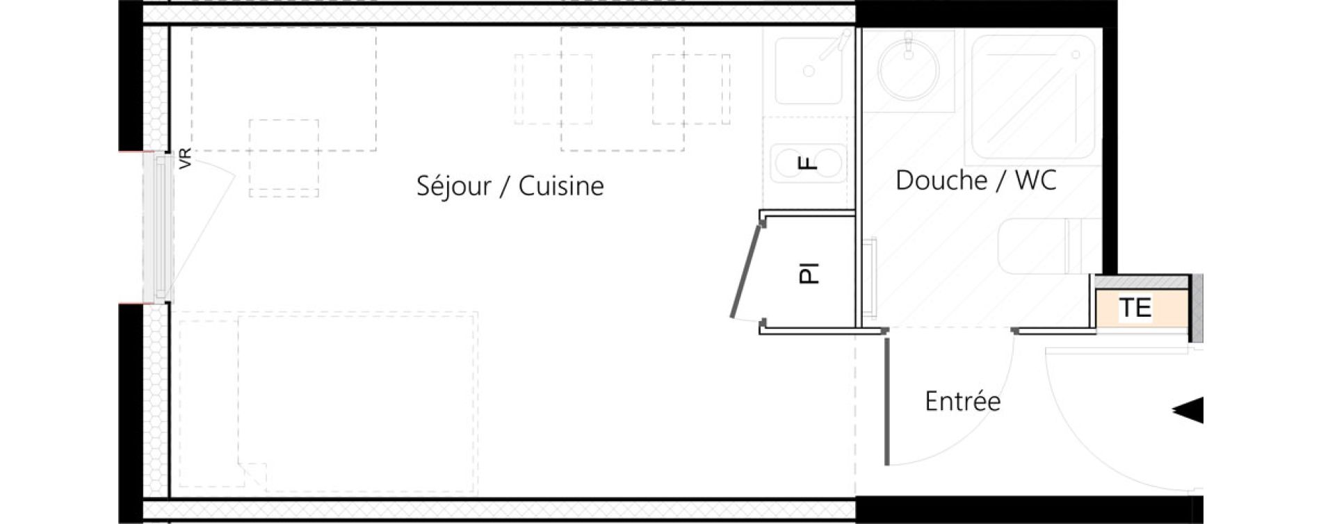 Appartement T1 meubl&eacute; de 18,91 m2 &agrave; Saint-&Eacute;tienne La palle