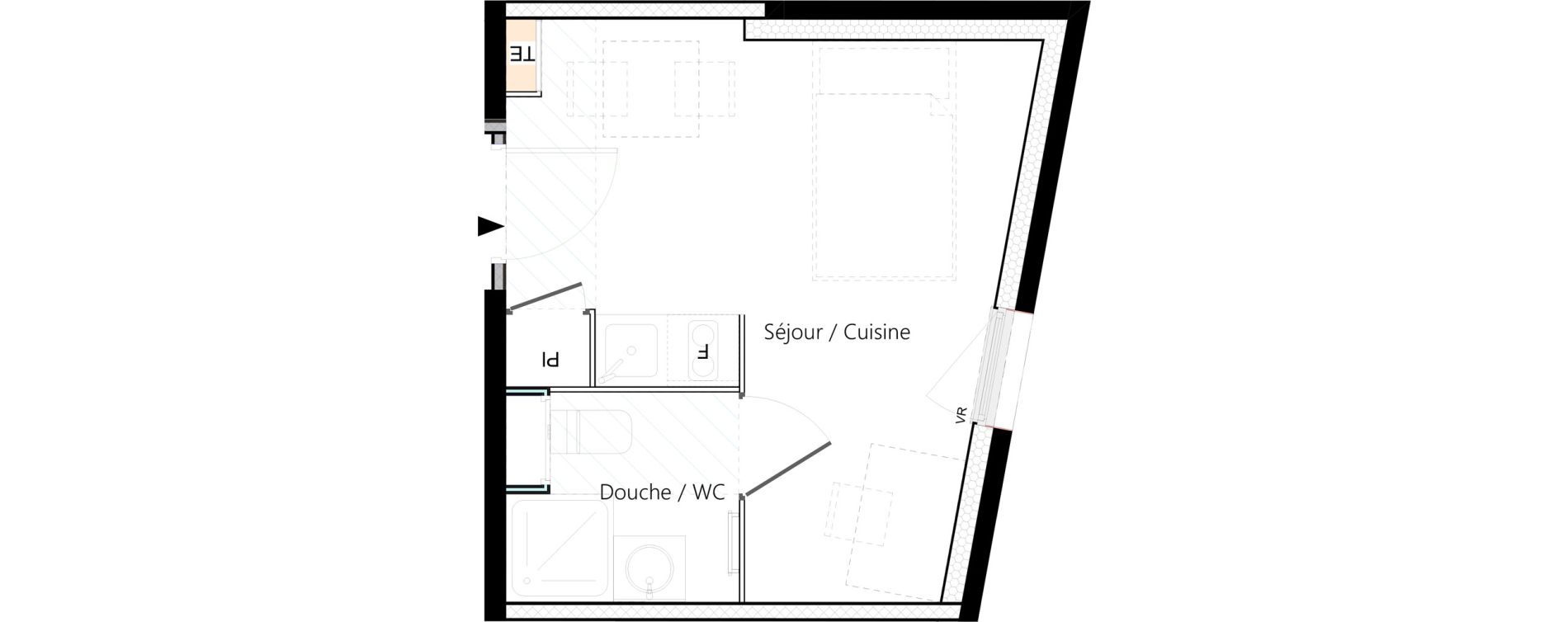 Appartement T1 meubl&eacute; de 18,61 m2 &agrave; Saint-&Eacute;tienne La palle