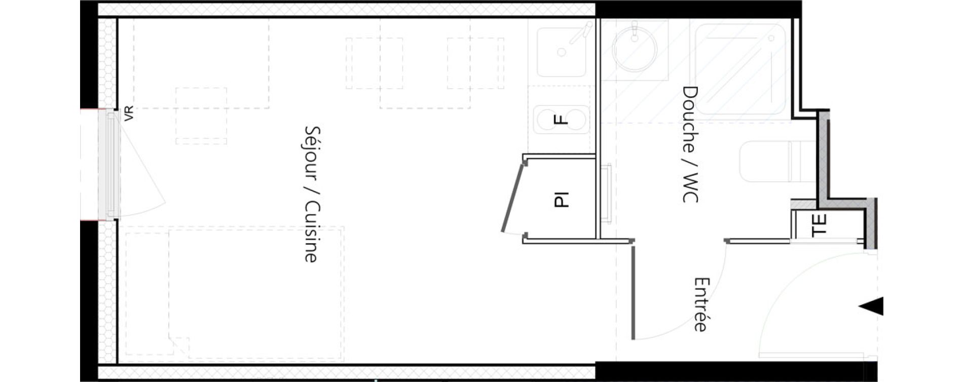 Appartement T1 meubl&eacute; de 18,75 m2 &agrave; Saint-&Eacute;tienne La palle