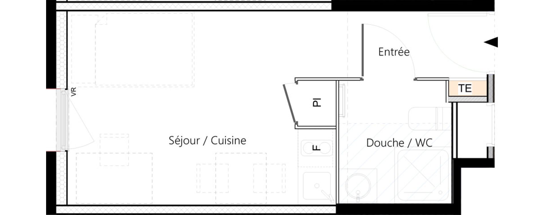 Appartement T1 meubl&eacute; de 18,75 m2 &agrave; Saint-&Eacute;tienne La palle