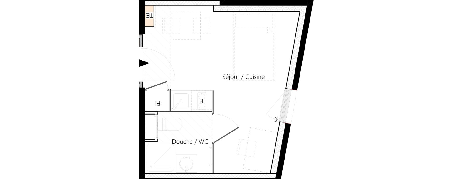 Appartement T1 meubl&eacute; de 18,70 m2 &agrave; Saint-&Eacute;tienne La palle