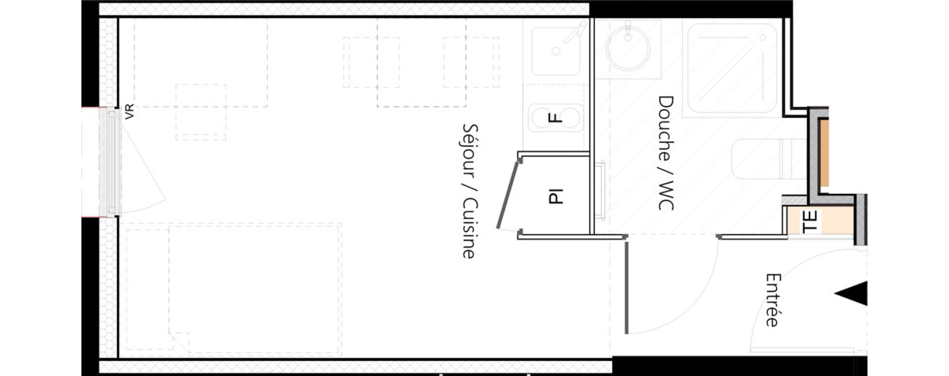 Appartement T1 meubl&eacute; de 18,81 m2 &agrave; Saint-&Eacute;tienne La palle