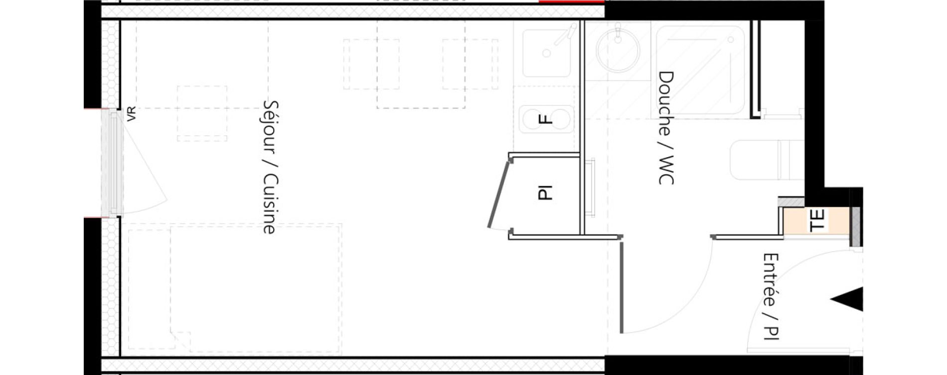 Appartement T1 meubl&eacute; de 18,67 m2 &agrave; Saint-&Eacute;tienne La palle