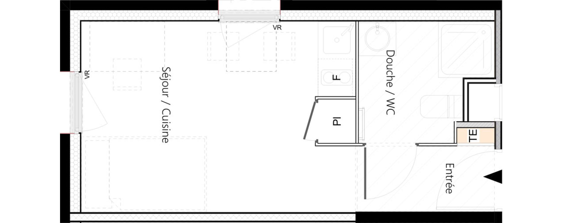 Appartement T1 meubl&eacute; de 19,43 m2 &agrave; Saint-&Eacute;tienne La palle