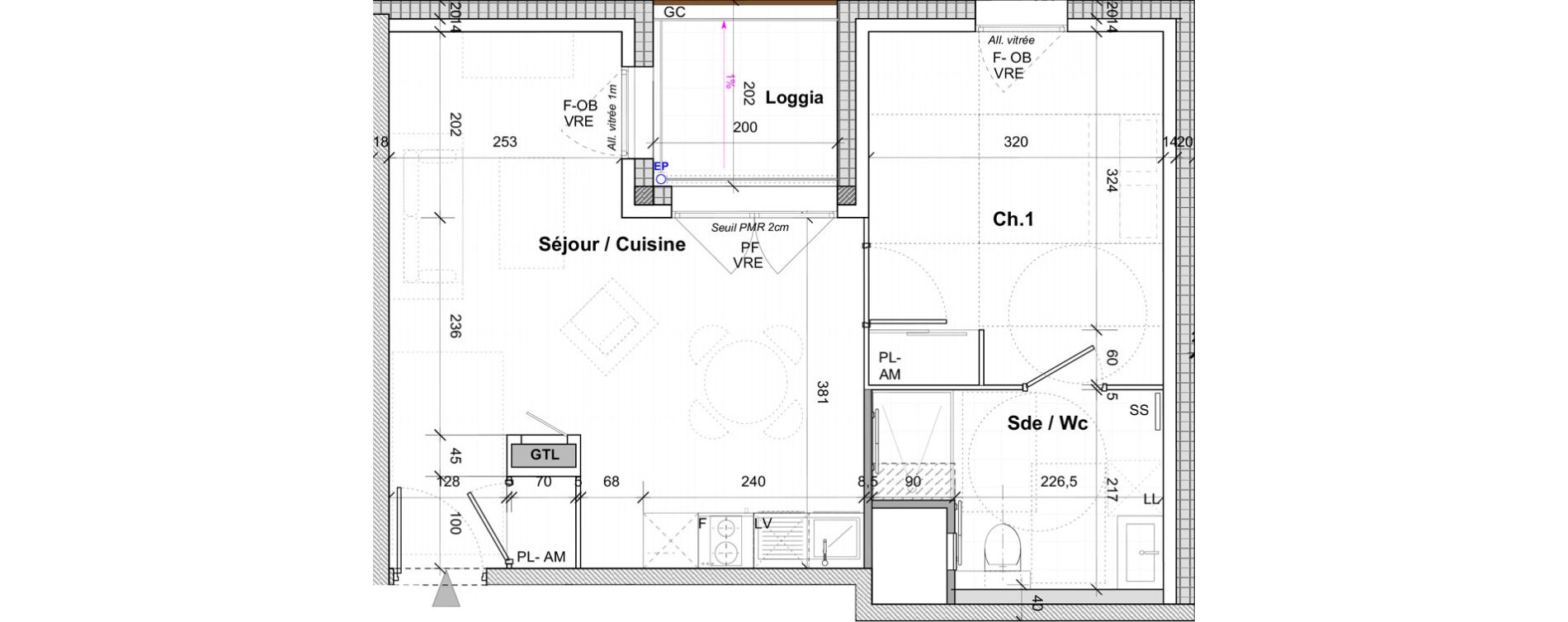 Appartement T2 de 42,70 m2 &agrave; Saint-&Eacute;tienne Centre deux