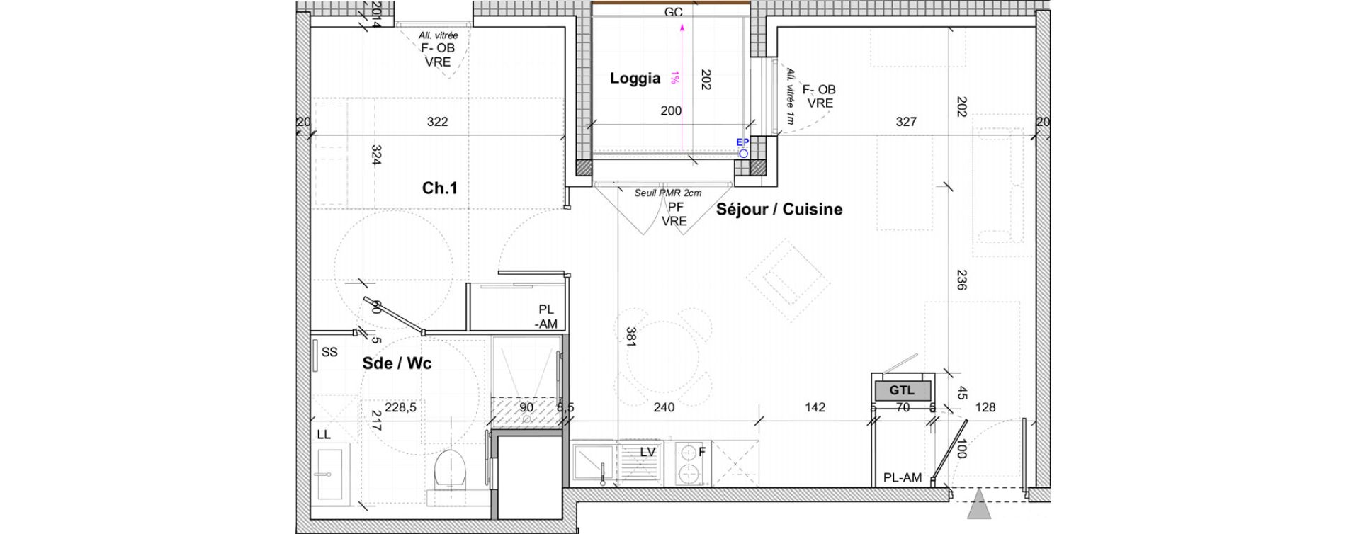 Appartement T2 de 47,00 m2 &agrave; Saint-&Eacute;tienne Centre deux