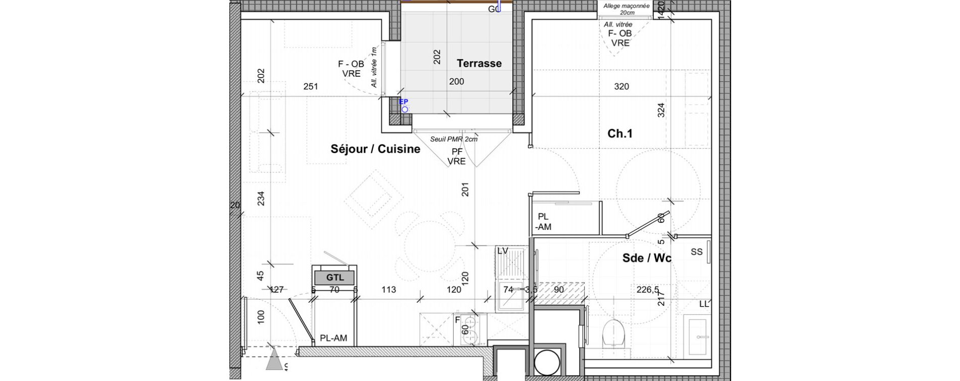 Appartement T2 de 42,40 m2 &agrave; Saint-&Eacute;tienne Centre deux