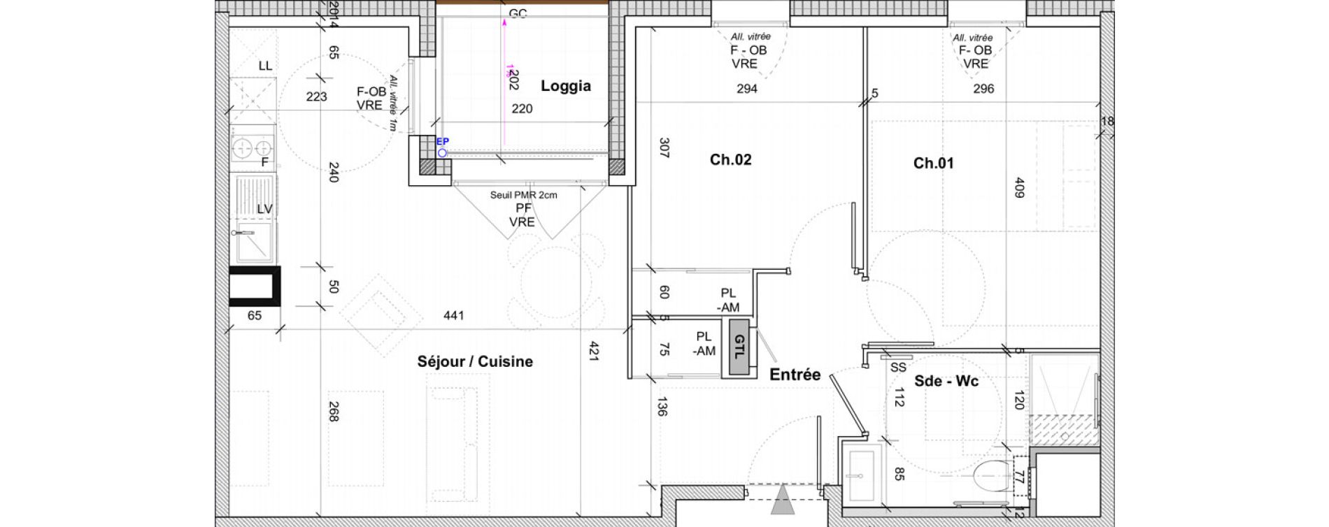 Appartement T3 de 59,70 m2 &agrave; Saint-&Eacute;tienne Centre deux