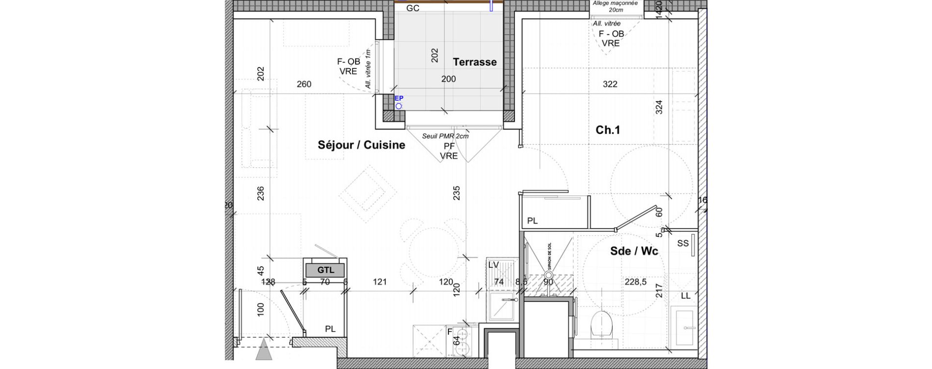 Appartement T2 de 44,20 m2 &agrave; Saint-&Eacute;tienne Centre deux