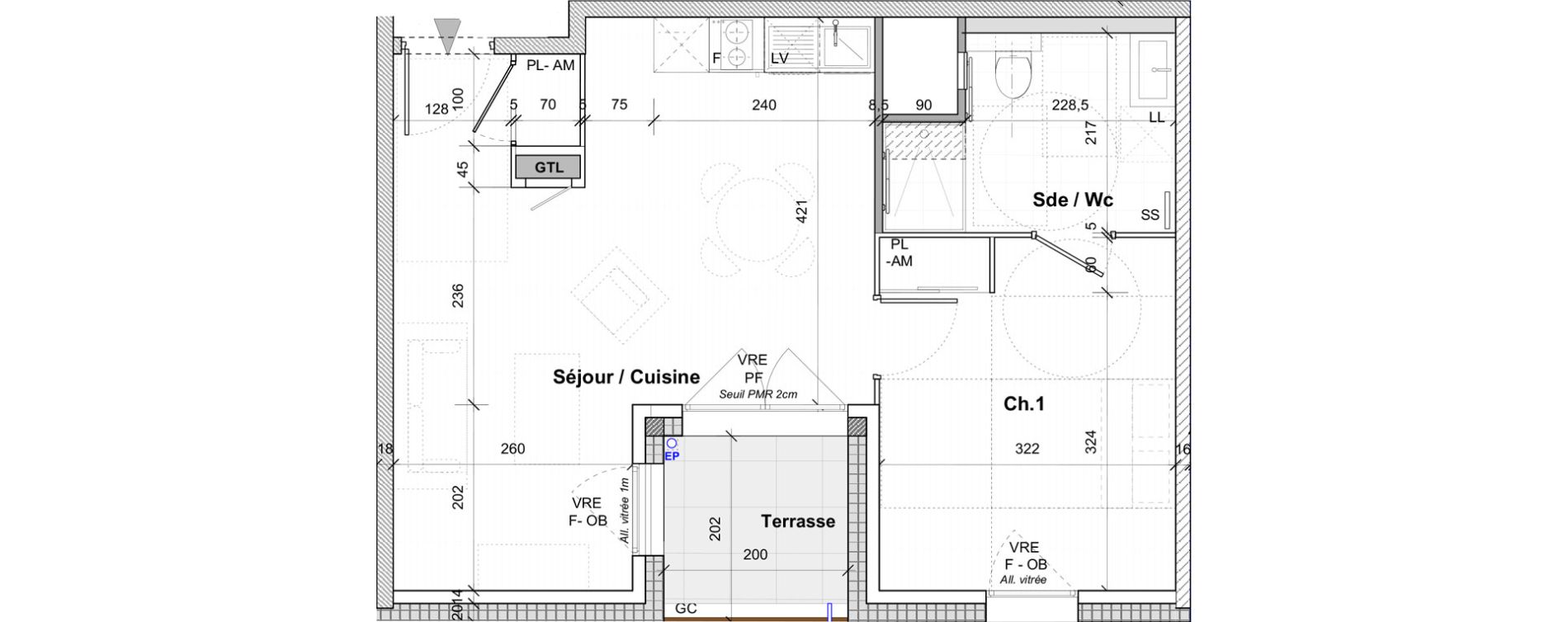 Appartement T2 de 44,30 m2 &agrave; Saint-&Eacute;tienne Centre deux