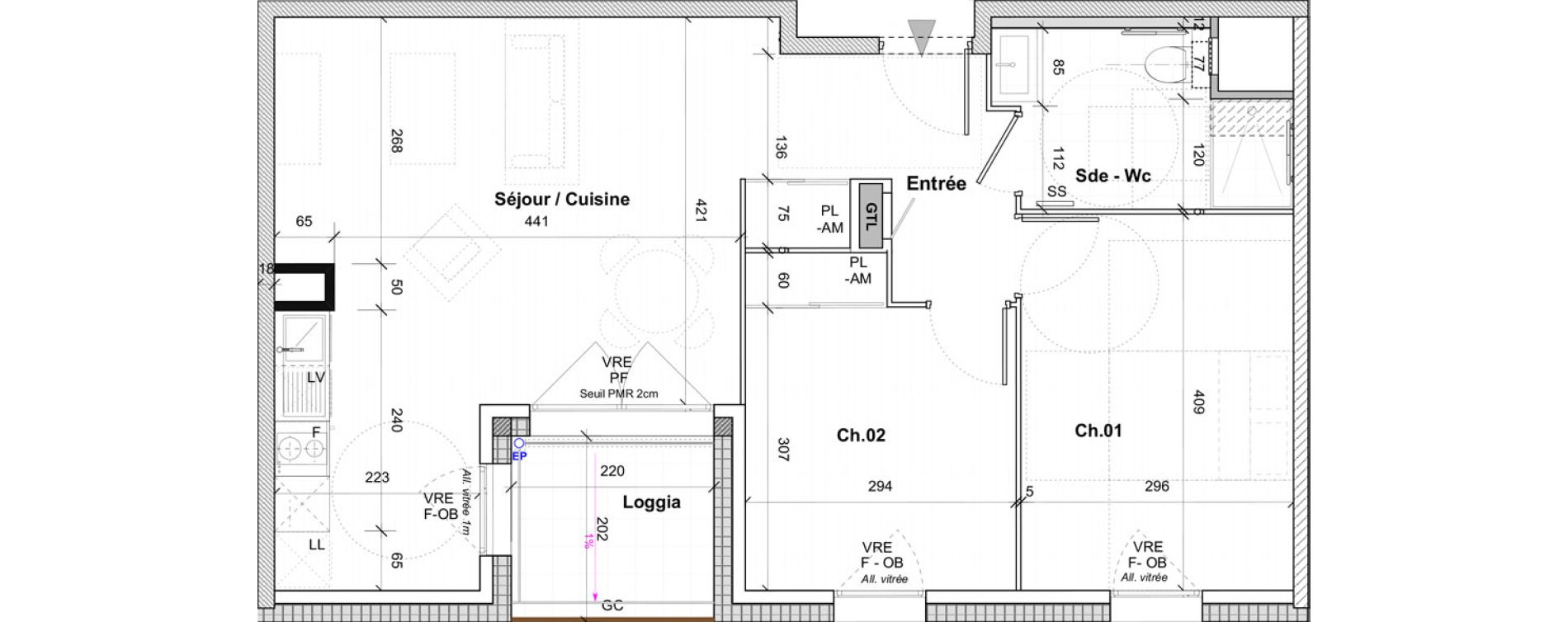 Appartement T3 de 59,70 m2 &agrave; Saint-&Eacute;tienne Centre deux