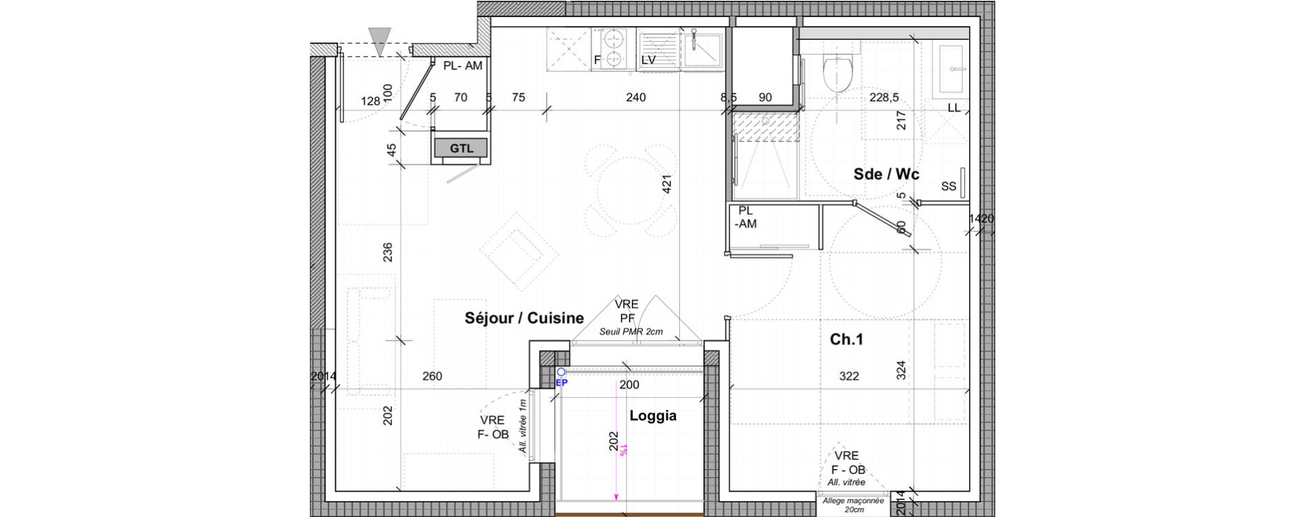 Appartement T2 de 44,30 m2 &agrave; Saint-&Eacute;tienne Centre deux