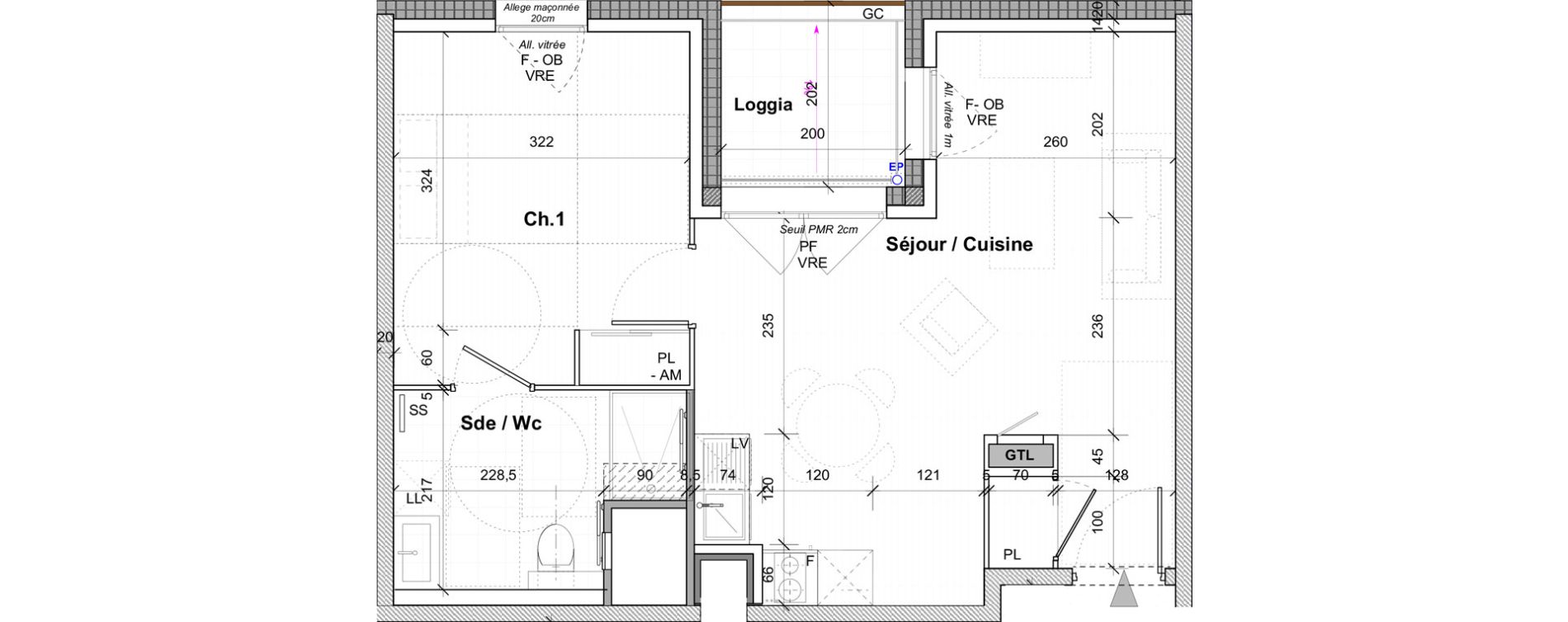 Appartement T2 de 44,00 m2 &agrave; Saint-&Eacute;tienne Centre deux