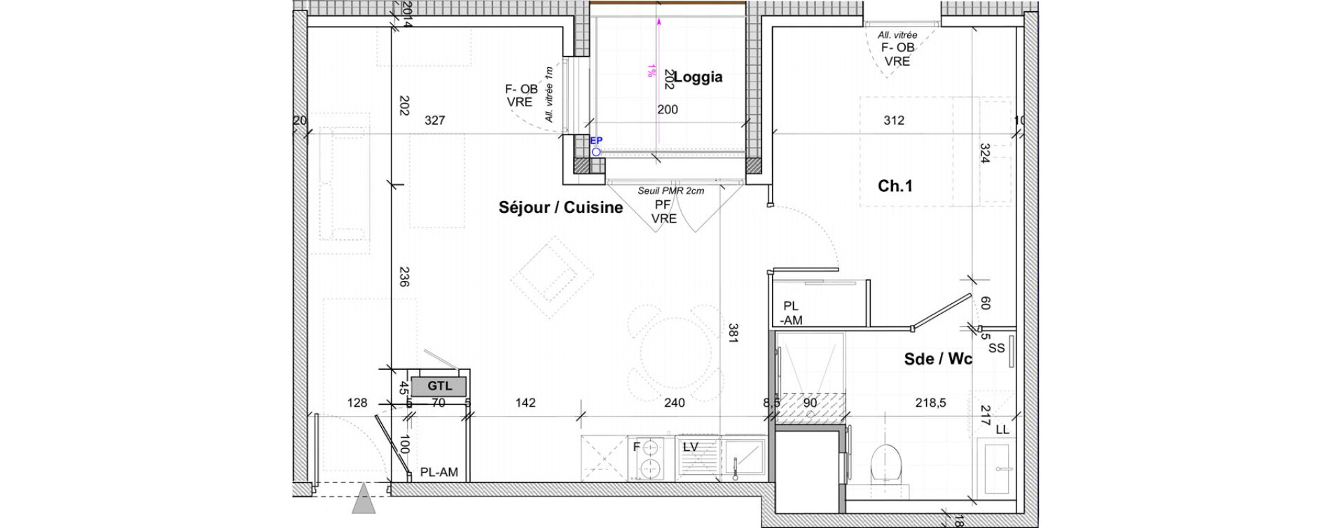 Appartement T2 de 46,80 m2 &agrave; Saint-&Eacute;tienne Centre deux