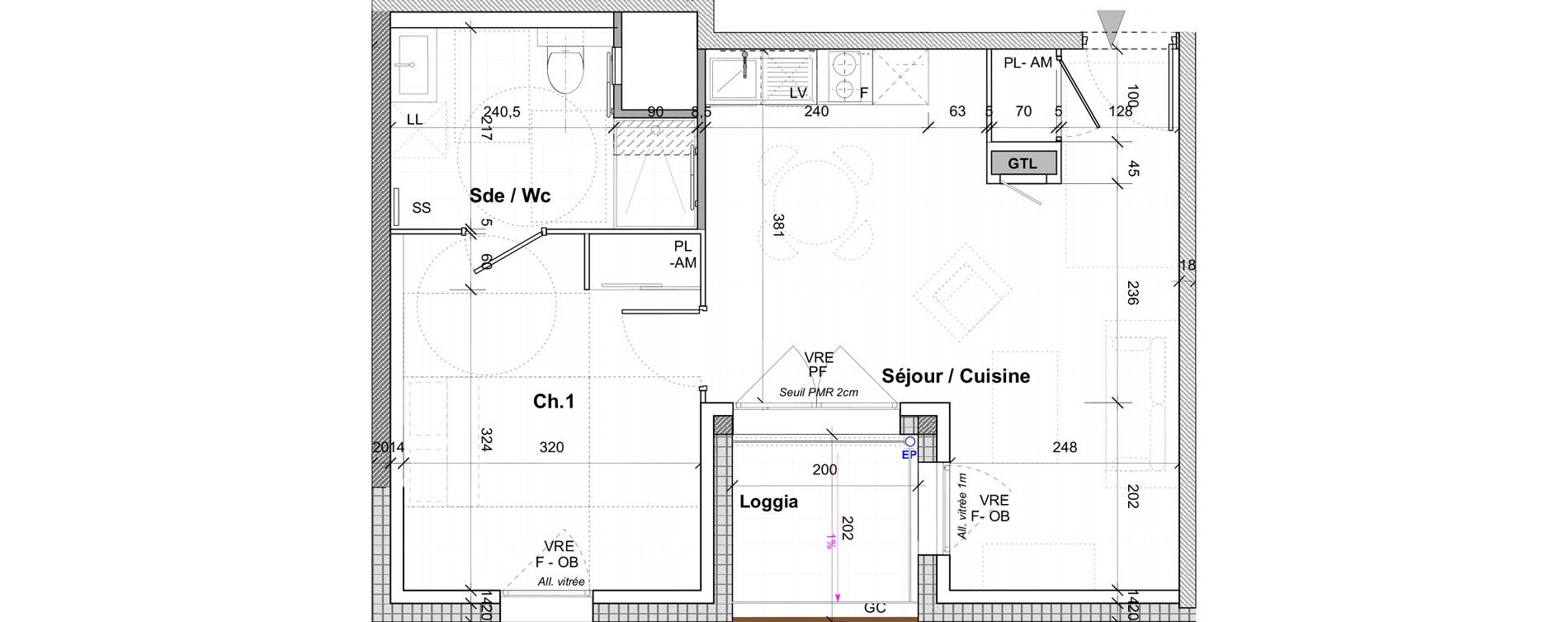 Appartement T2 de 42,70 m2 &agrave; Saint-&Eacute;tienne Centre deux