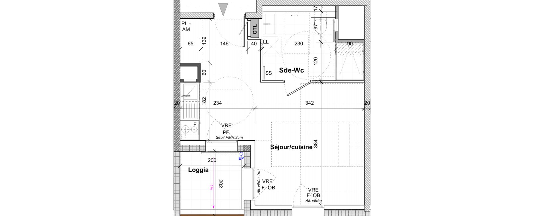 Appartement T1 de 27,70 m2 &agrave; Saint-&Eacute;tienne Centre deux