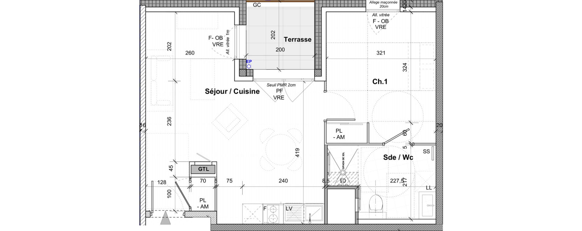 Appartement T2 de 44,30 m2 &agrave; Saint-&Eacute;tienne Centre deux