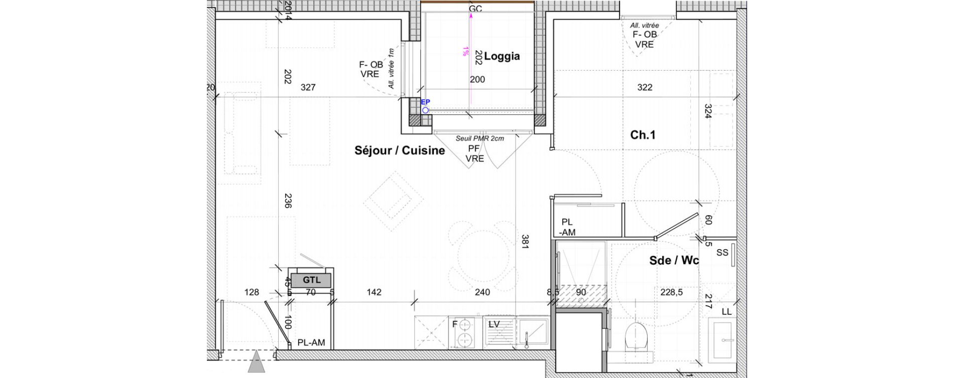 Appartement T2 de 46,80 m2 &agrave; Saint-&Eacute;tienne Centre deux