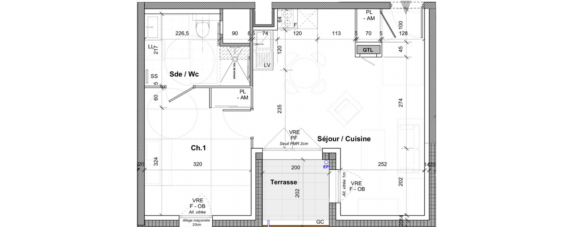 Appartement T2 de 44,10 m2 &agrave; Saint-&Eacute;tienne Centre deux