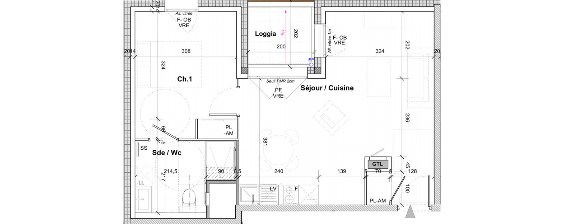 Appartement T2 de 46,00 m2 &agrave; Saint-&Eacute;tienne Centre deux