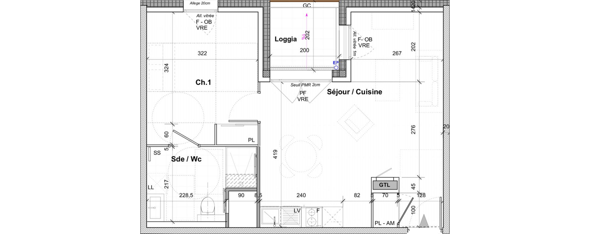 Appartement T2 de 45,70 m2 &agrave; Saint-&Eacute;tienne Centre deux