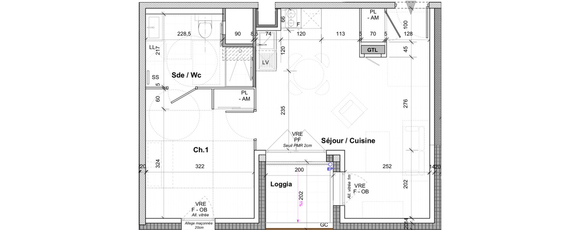 Appartement T2 de 44,20 m2 &agrave; Saint-&Eacute;tienne Centre deux