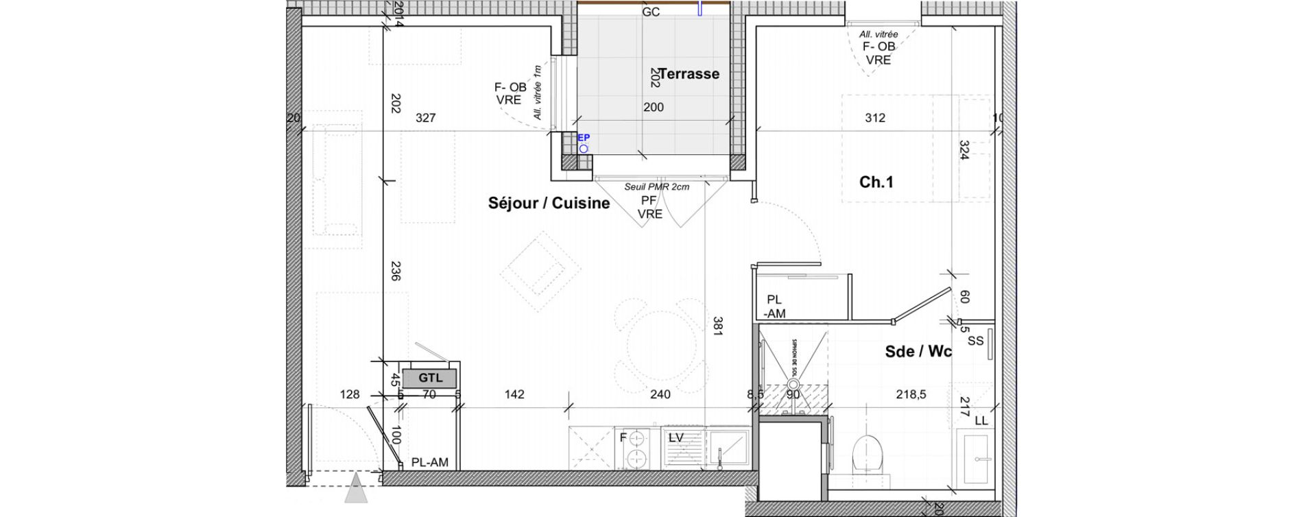 Appartement T2 de 46,70 m2 &agrave; Saint-&Eacute;tienne Centre deux