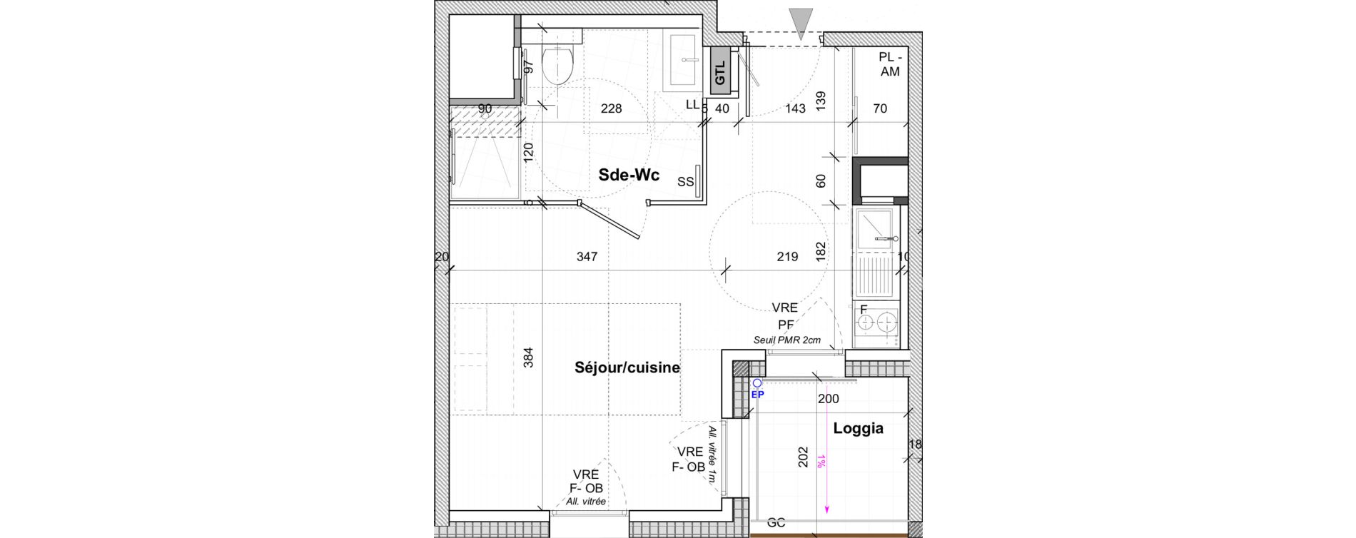 Appartement T1 de 27,50 m2 &agrave; Saint-&Eacute;tienne Centre deux