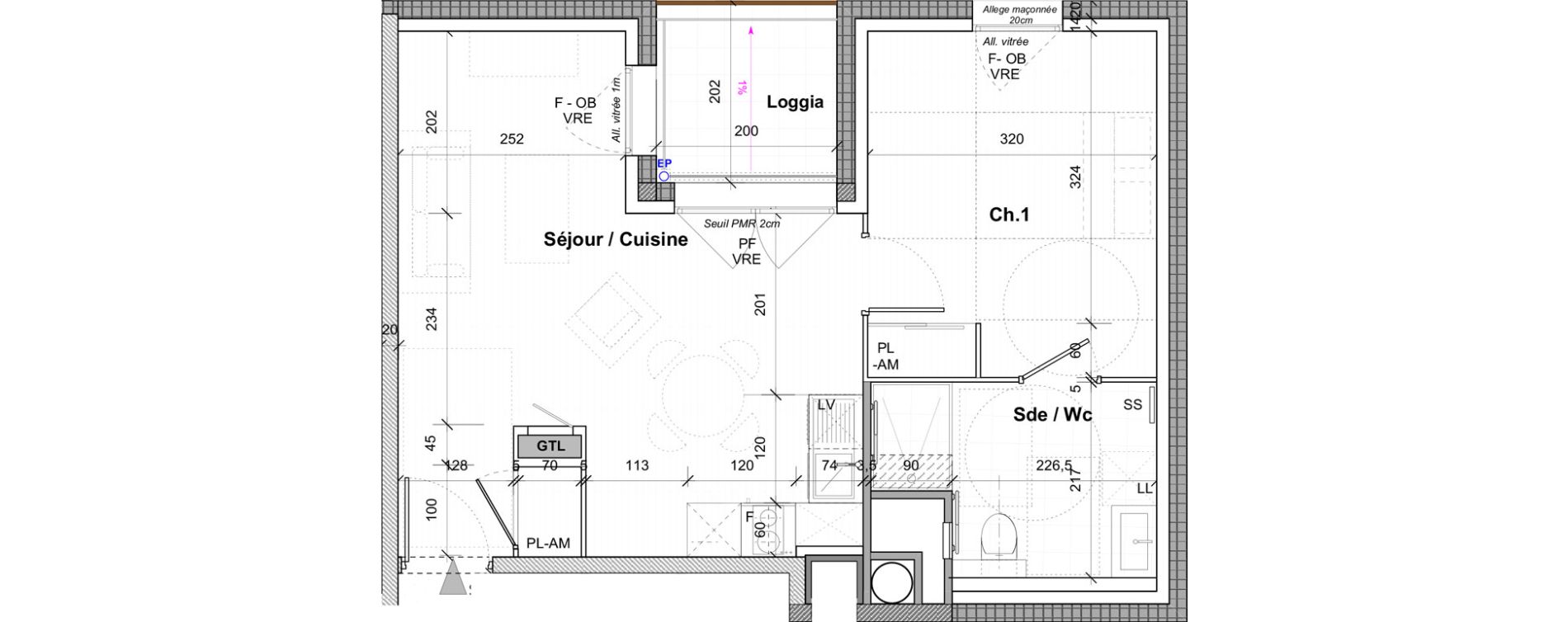 Appartement T2 de 42,50 m2 &agrave; Saint-&Eacute;tienne Centre deux