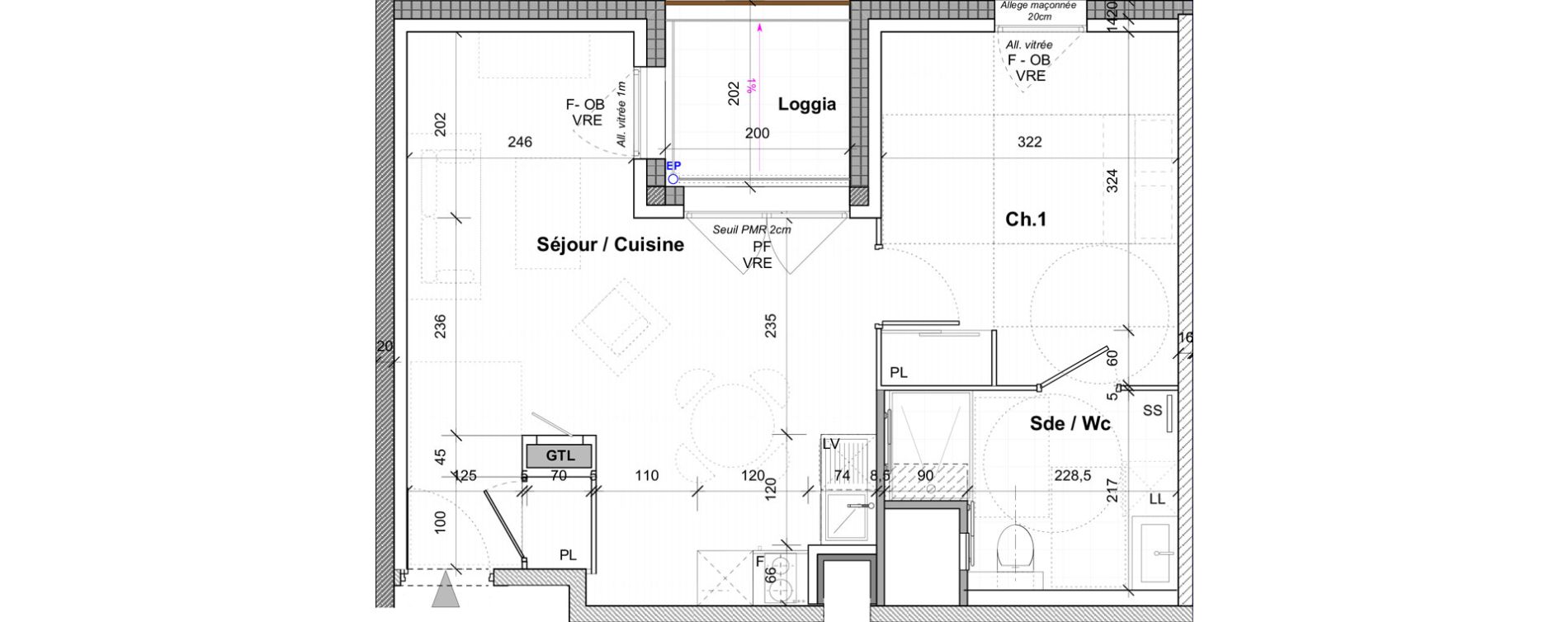 Appartement T2 de 43,10 m2 &agrave; Saint-&Eacute;tienne Centre deux