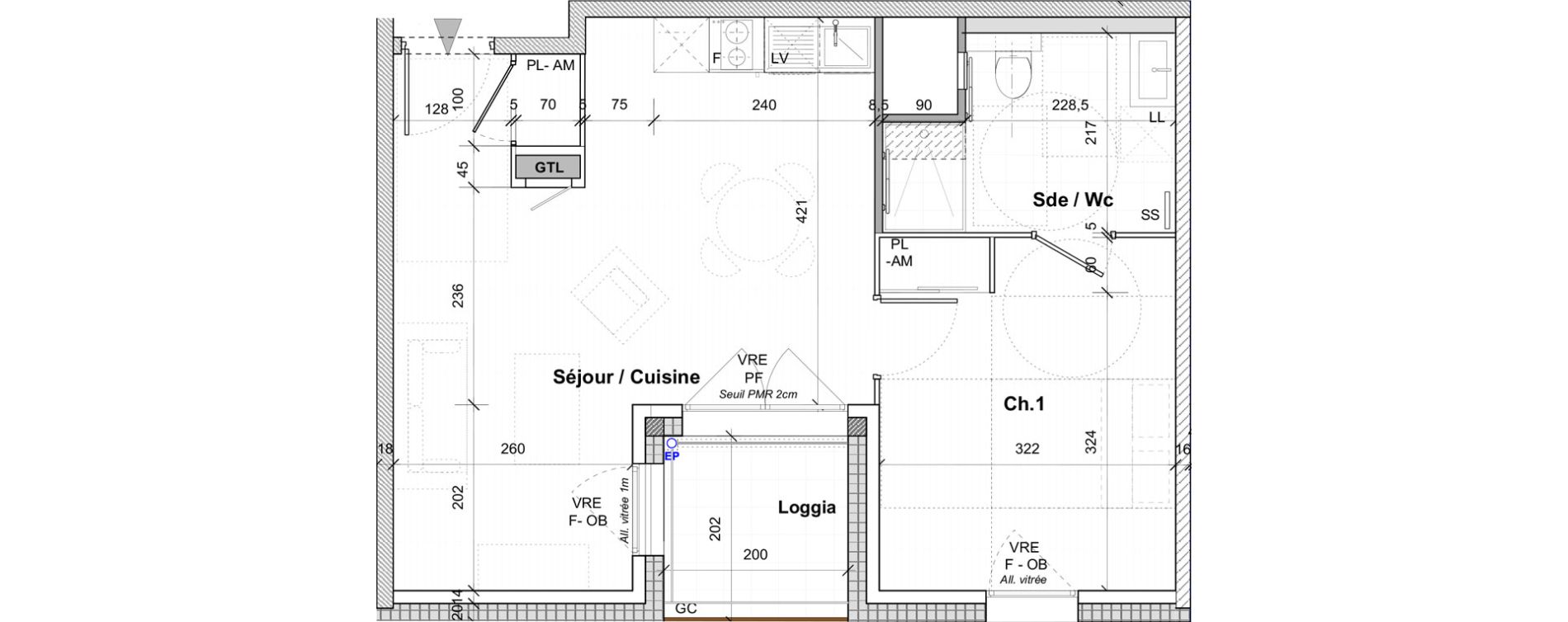 Appartement T2 de 44,30 m2 &agrave; Saint-&Eacute;tienne Centre deux