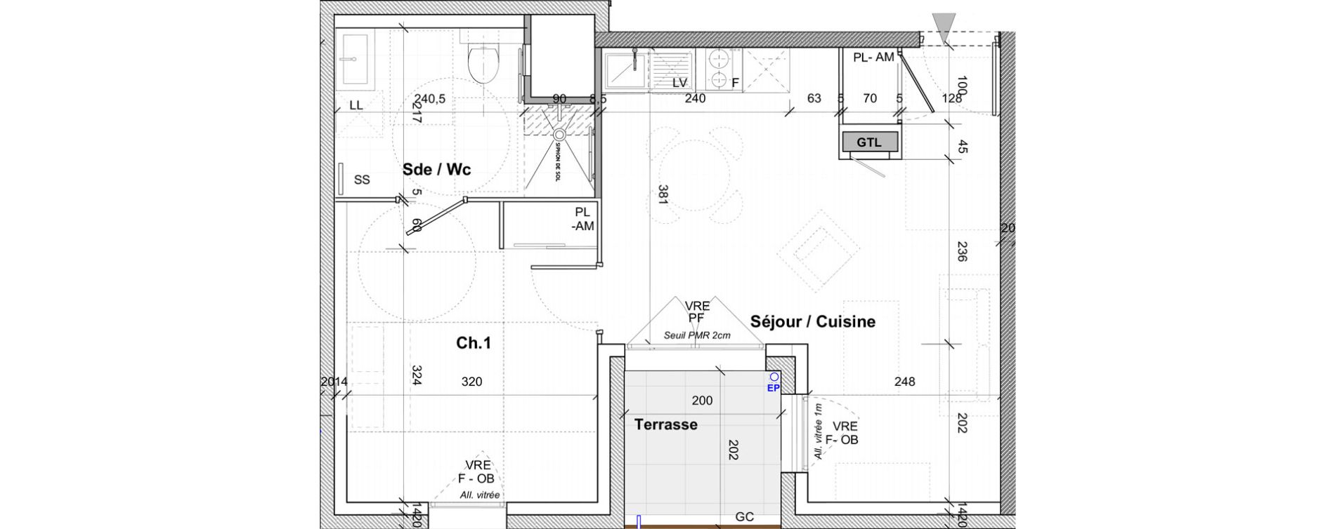 Appartement T2 de 42,70 m2 &agrave; Saint-&Eacute;tienne Centre deux