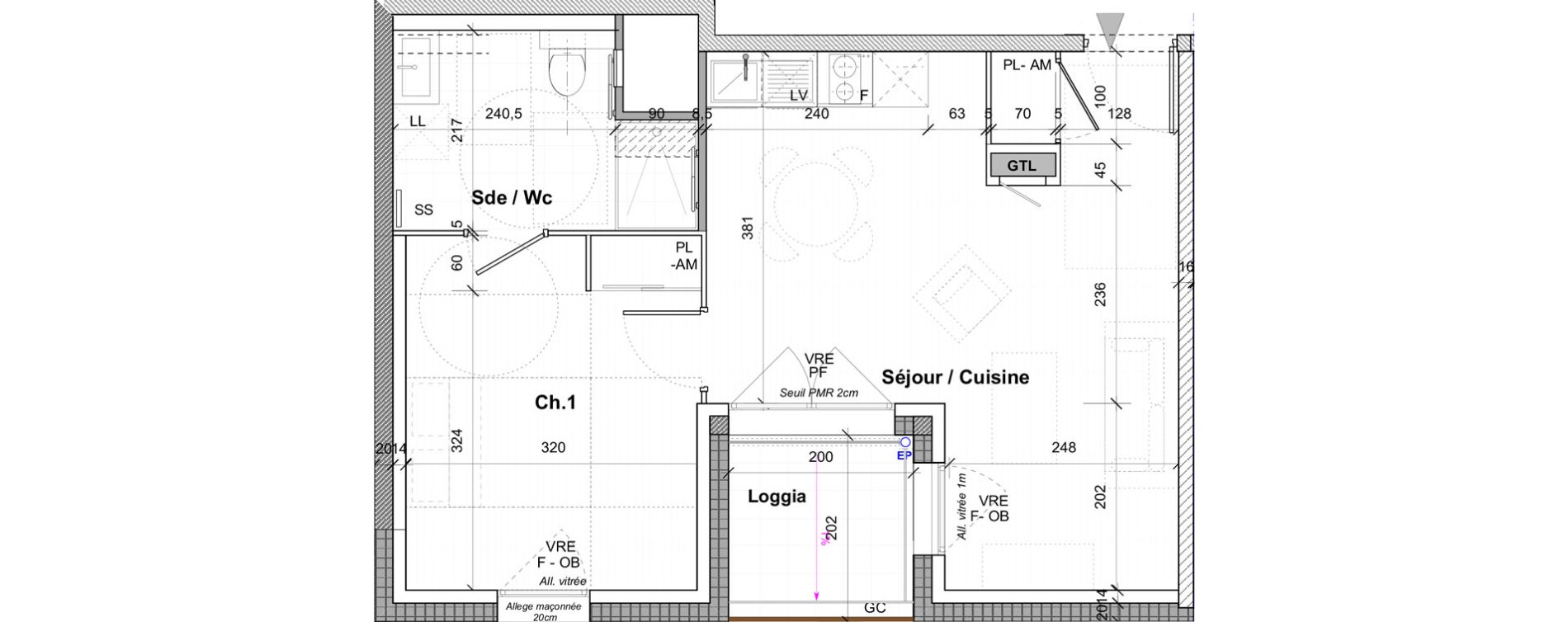 Appartement T2 de 42,70 m2 &agrave; Saint-&Eacute;tienne Centre deux