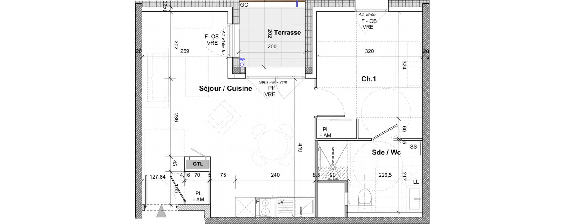 Appartement T2 de 44,20 m2 &agrave; Saint-&Eacute;tienne Centre deux