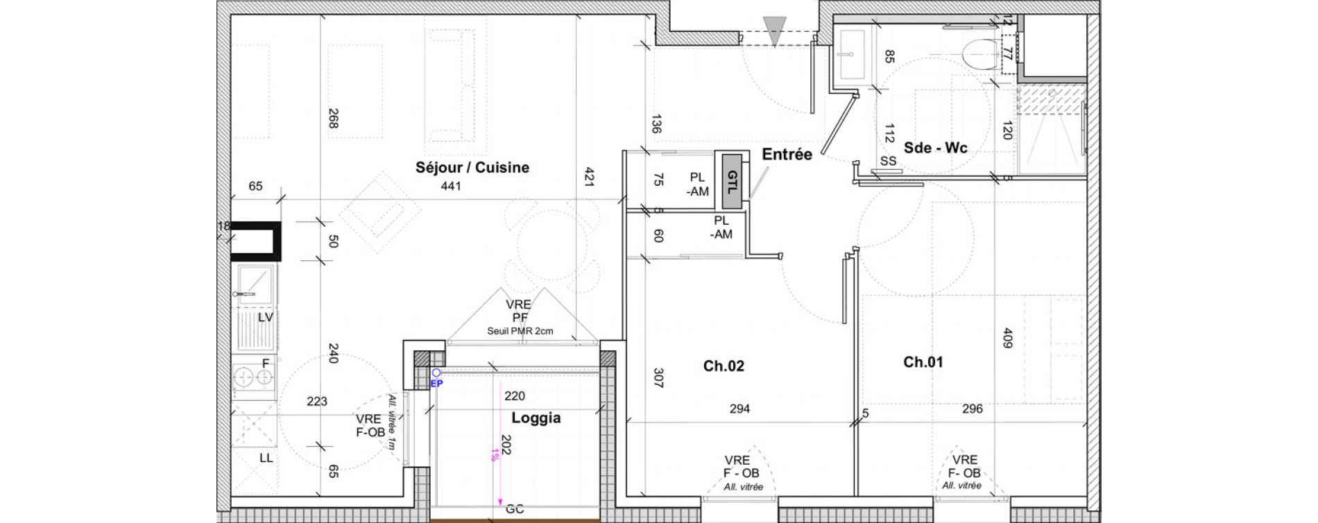 Appartement T3 de 59,70 m2 &agrave; Saint-&Eacute;tienne Centre deux