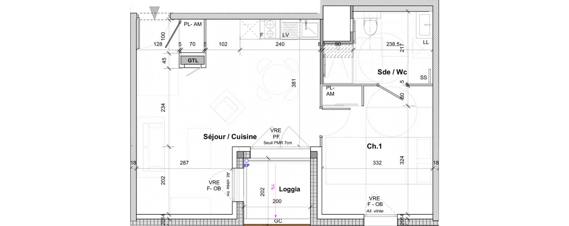 Appartement T2 de 45,30 m2 &agrave; Saint-&Eacute;tienne Centre deux