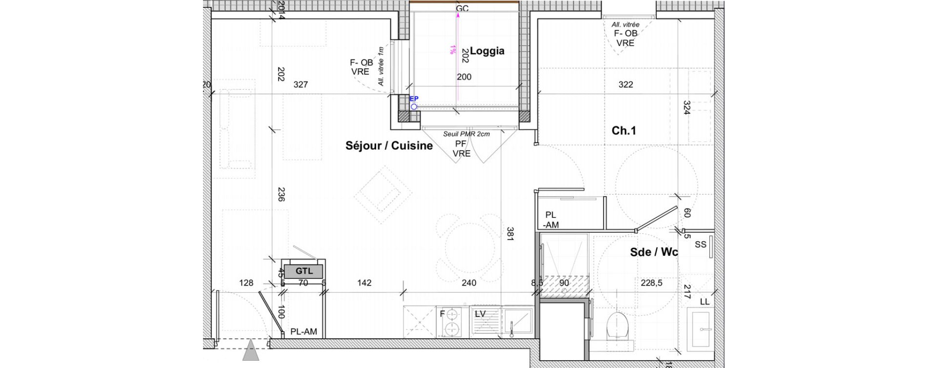 Appartement T2 de 46,80 m2 &agrave; Saint-&Eacute;tienne Centre deux