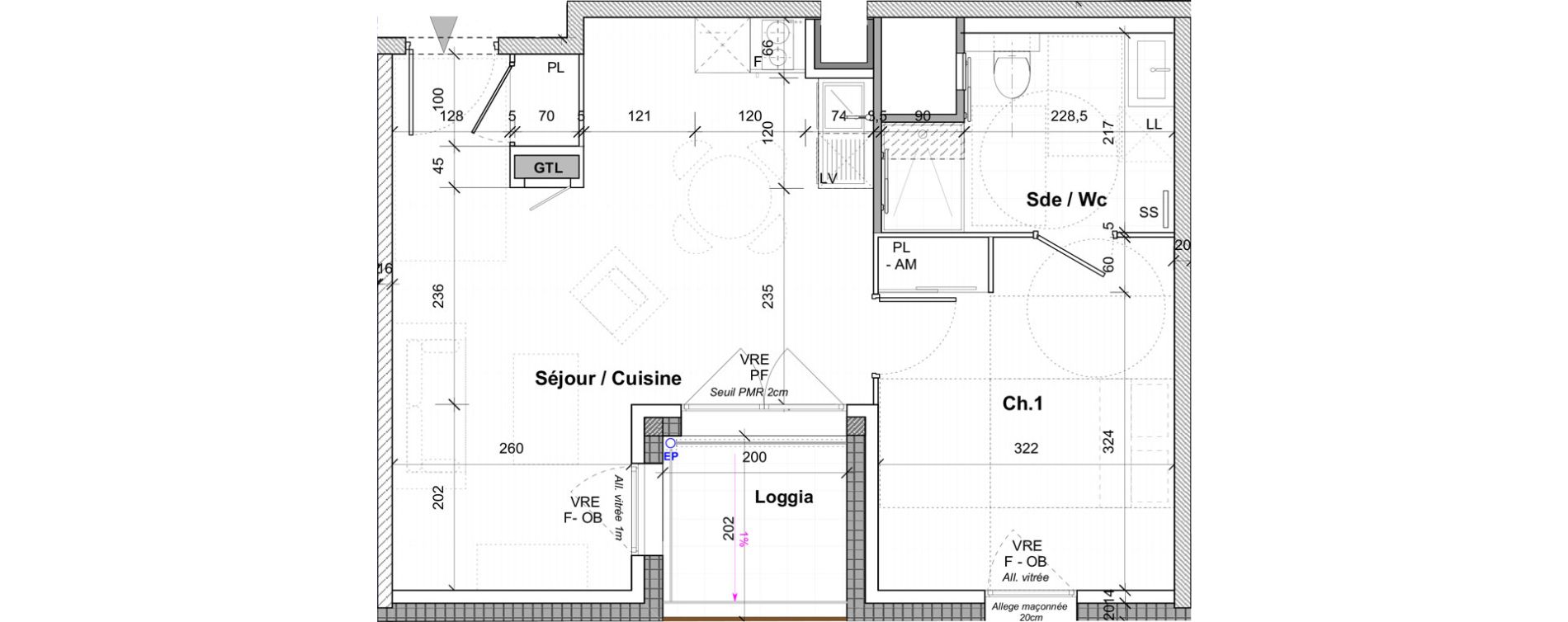 Appartement T2 de 44,30 m2 &agrave; Saint-&Eacute;tienne Centre deux