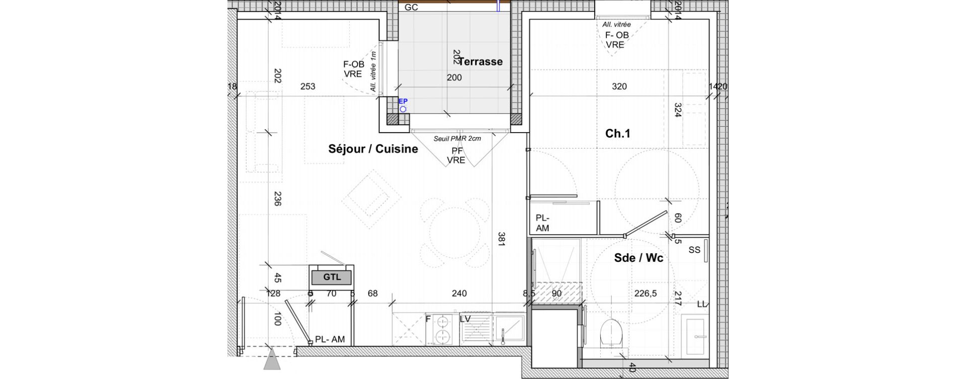 Appartement T2 de 42,70 m2 &agrave; Saint-&Eacute;tienne Centre deux