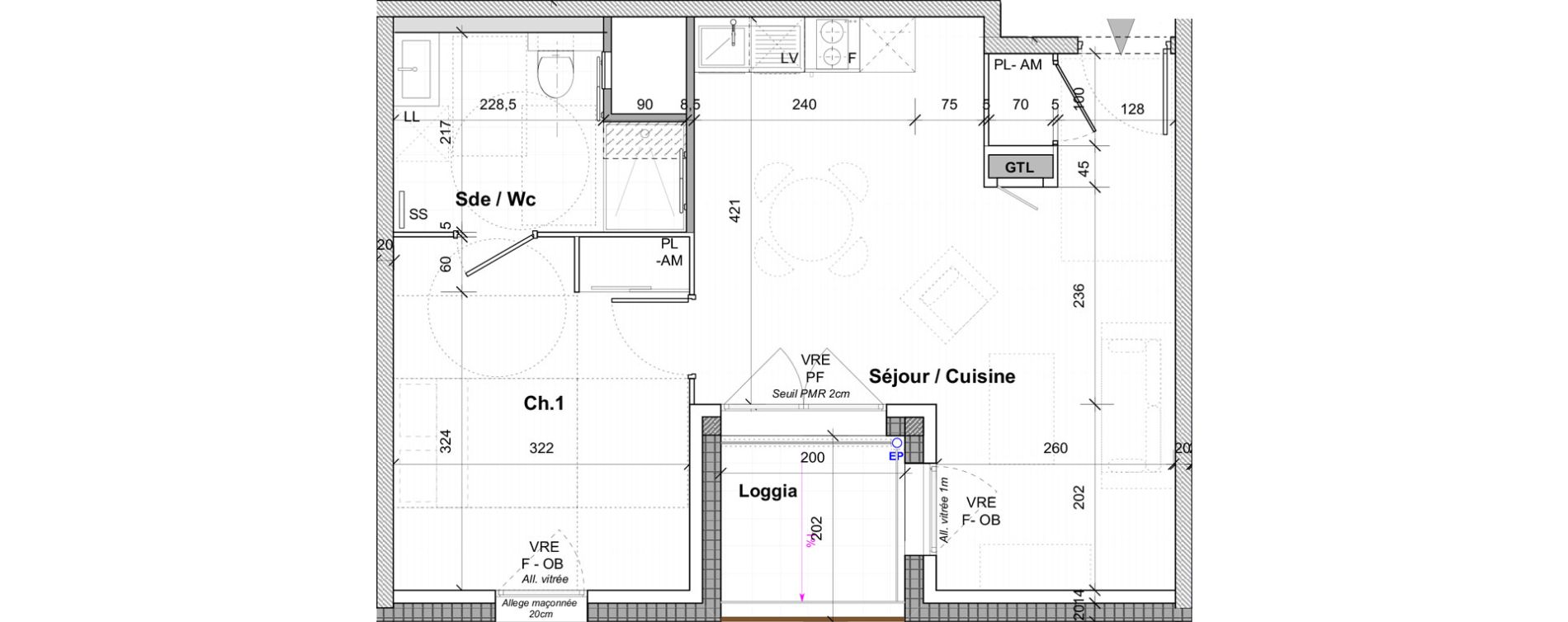 Appartement T2 de 44,30 m2 &agrave; Saint-&Eacute;tienne Centre deux