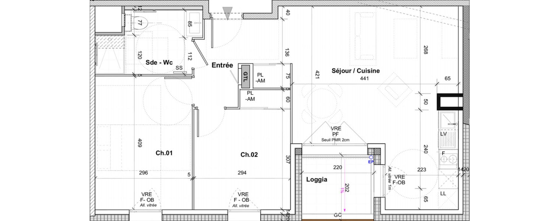 Appartement T3 de 59,70 m2 &agrave; Saint-&Eacute;tienne Centre deux