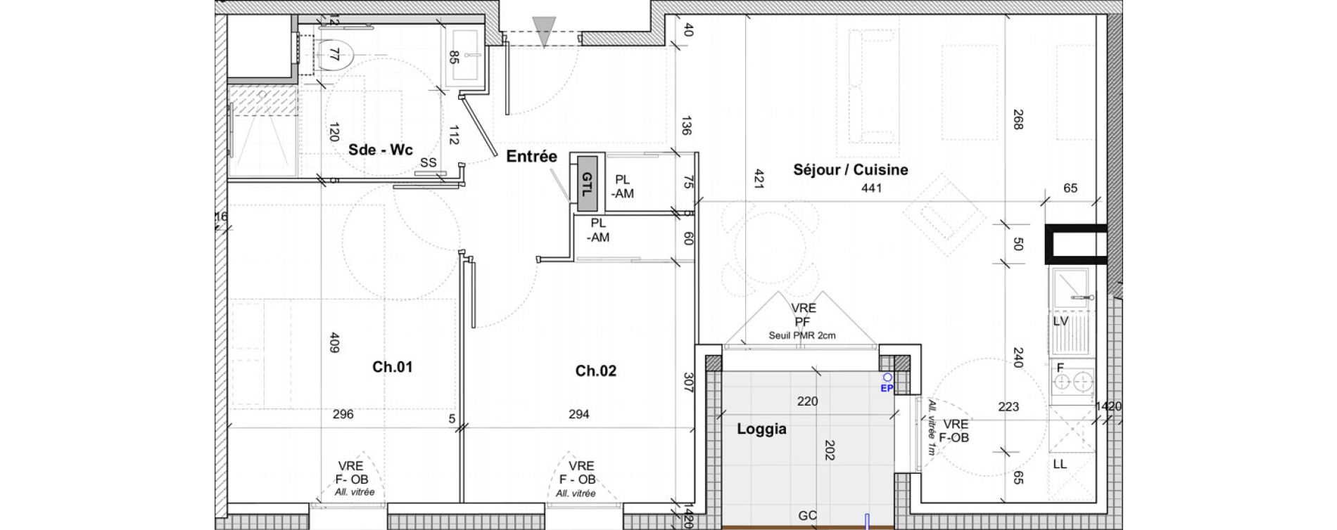 Appartement T3 de 59,70 m2 &agrave; Saint-&Eacute;tienne Centre deux