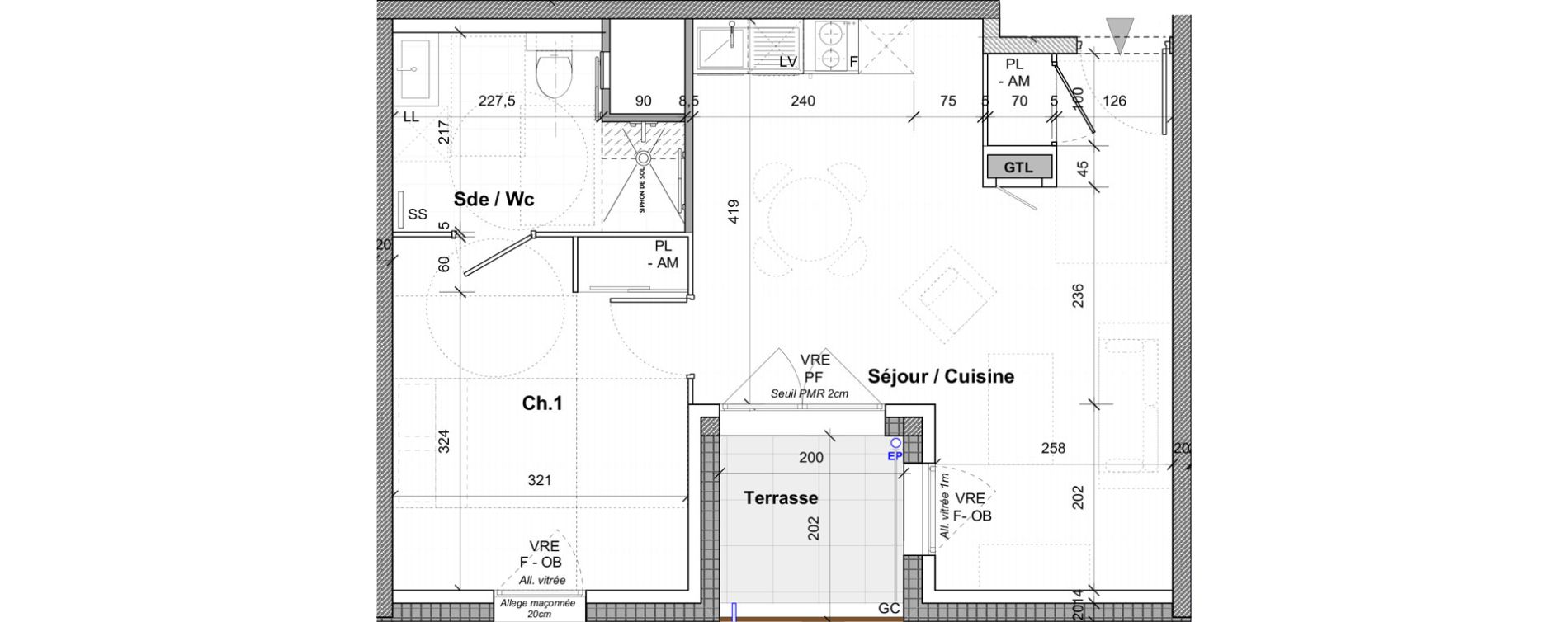 Appartement T2 de 44,20 m2 &agrave; Saint-&Eacute;tienne Centre deux