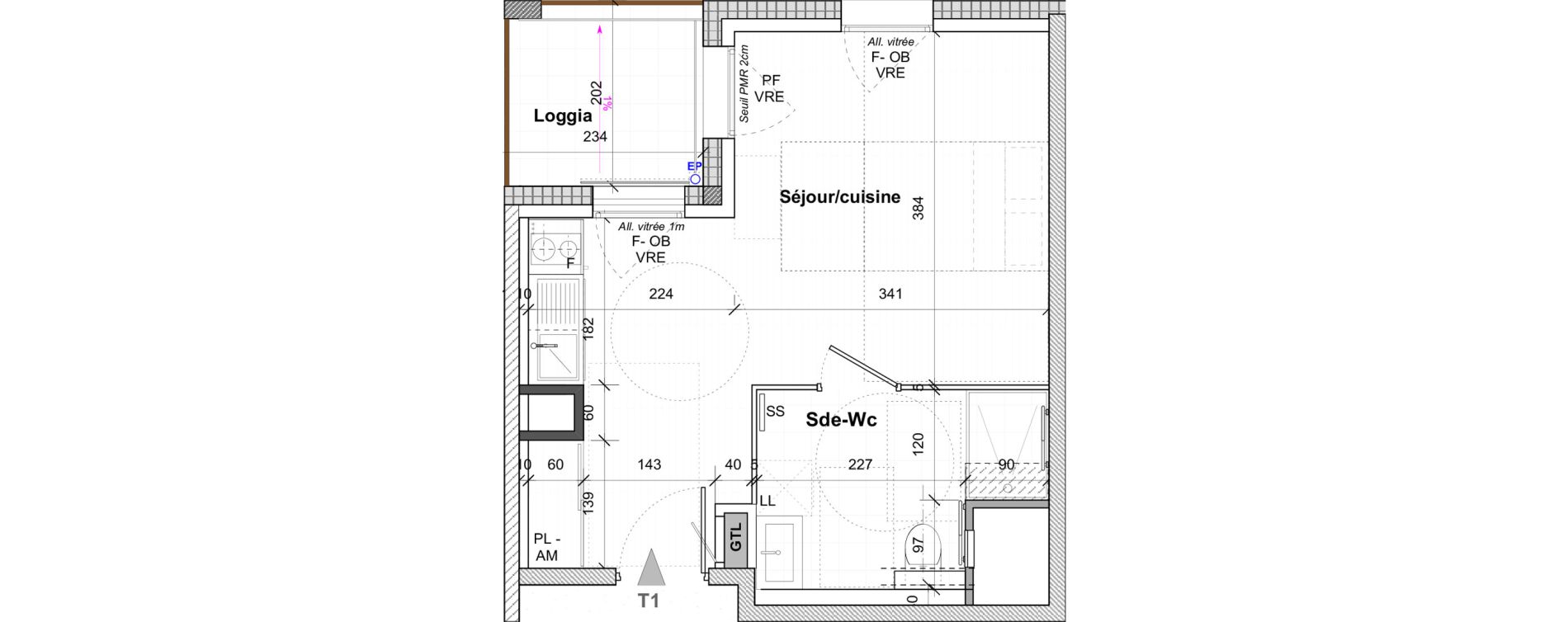 Appartement T1 de 27,50 m2 &agrave; Saint-&Eacute;tienne Centre deux