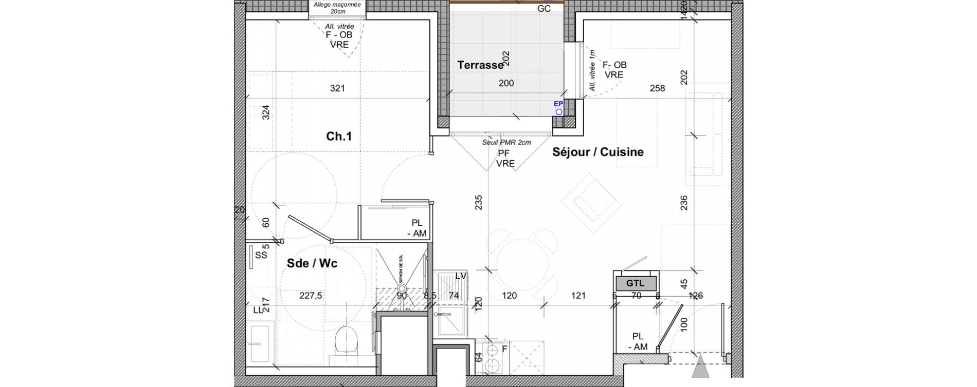 Appartement T2 de 43,30 m2 &agrave; Saint-&Eacute;tienne Centre deux