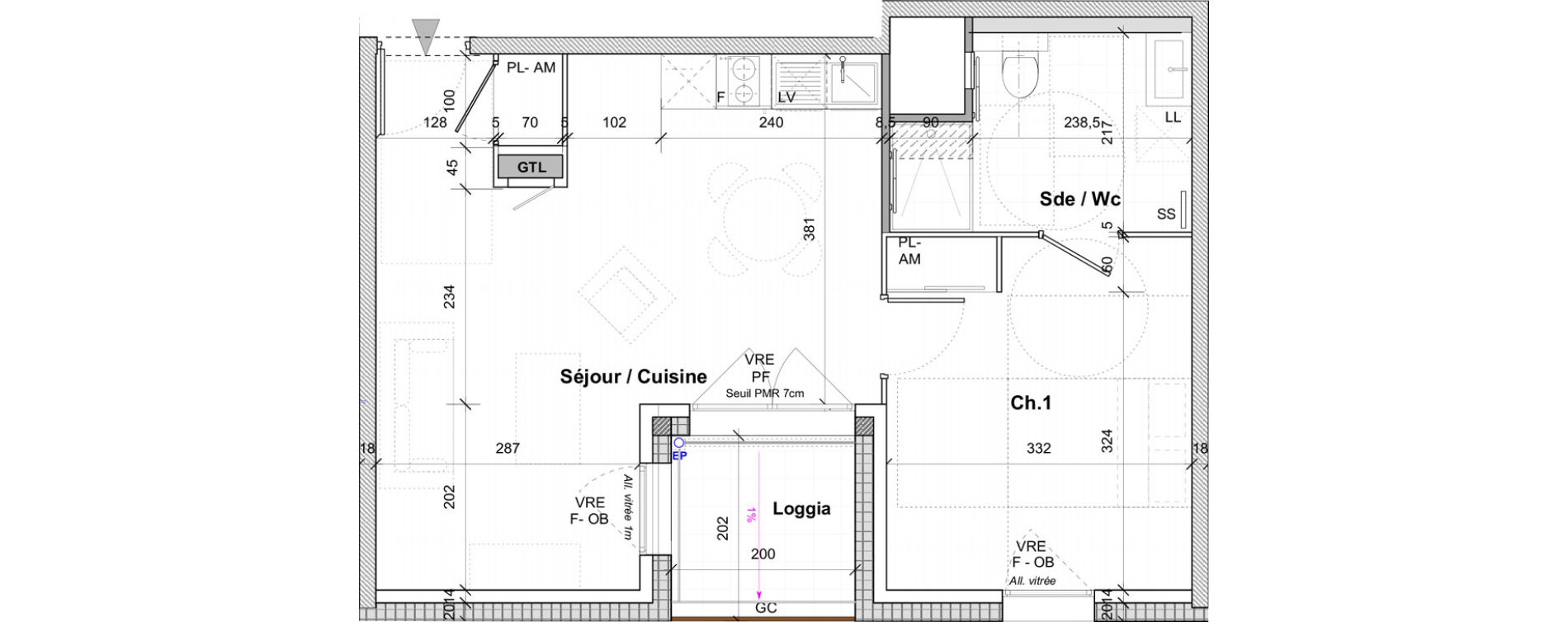 Appartement T2 de 45,30 m2 &agrave; Saint-&Eacute;tienne Centre deux