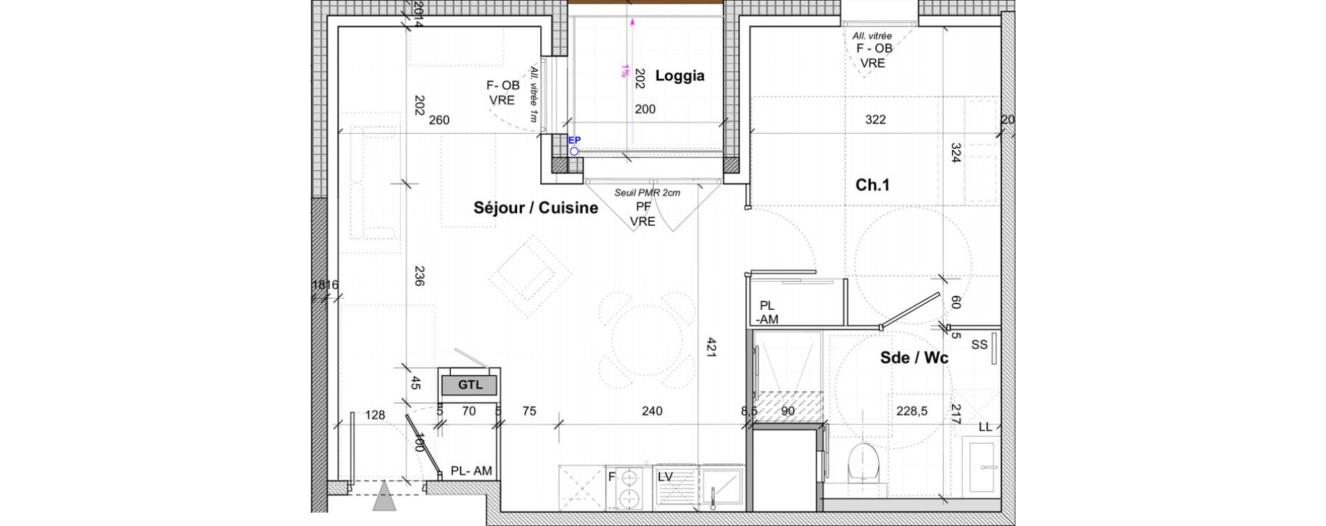 Appartement T2 de 44,30 m2 &agrave; Saint-&Eacute;tienne Centre deux