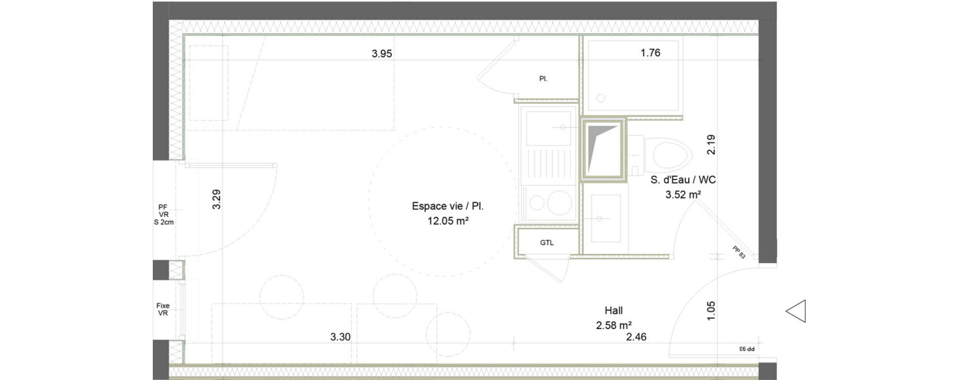 Appartement T1 meubl&eacute; de 18,15 m2 &agrave; Saint-&Eacute;tienne La palle